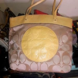 Coach Laura F18335 Signature Beige Sateen Large Tote Shoulder Bag